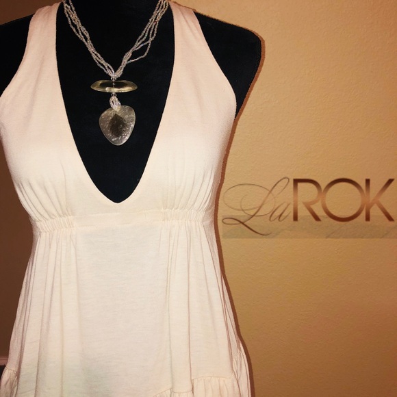 ❤️LaRok Ivory Sleeveless Deep VNeck Top Sz XS - Picture 2 of 8